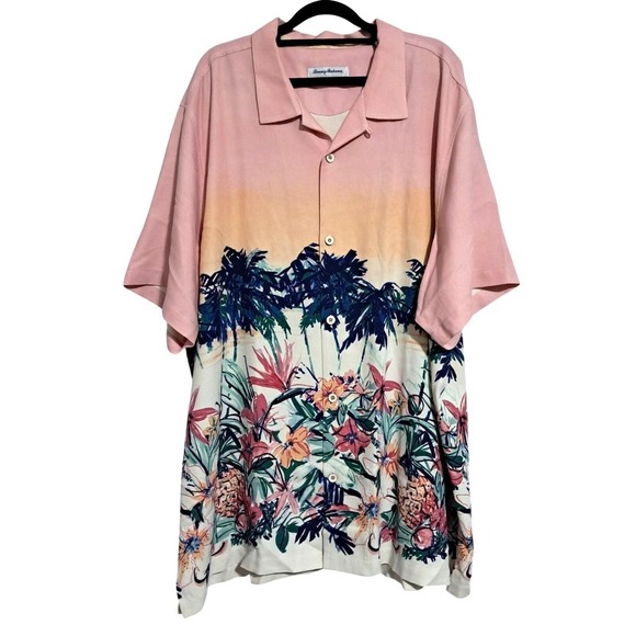 Tommy Bahama Other - Tommy Bahama Camp Shirt Men XXL Pink Ombre Tropical Silk Floral ST326242